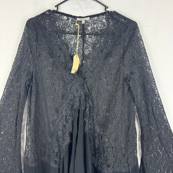 Jodifl Black Lace Tunic Blouse V-Neck Size S Bell Sleeve Witchy Goth Romantic - Picture 8 of 8